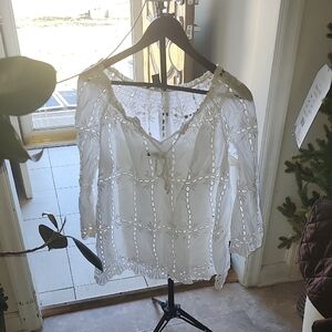 INC International Concepts Cream Eyelet Blouse